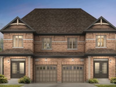 Symmetrical brick semi-detached home with large front windows