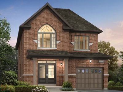 Detached home with arched window and single-car garage