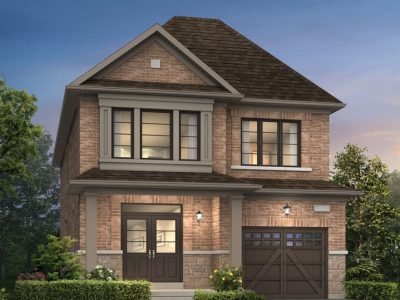 Traditional 2-storey home with neutral brick tones and cross-gable roof