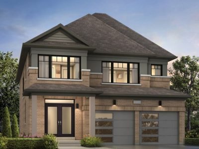 2-storey home with modern windows, beige brickwork, and sharp architectural lines